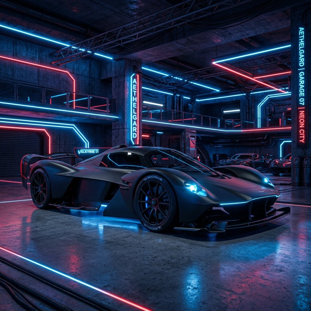 Hypercar in neon garage